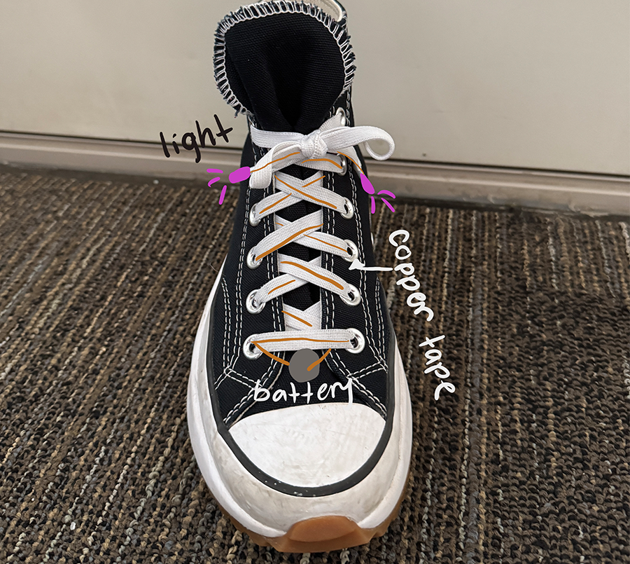 This adds lights to shoes so that you can see where you are walking.