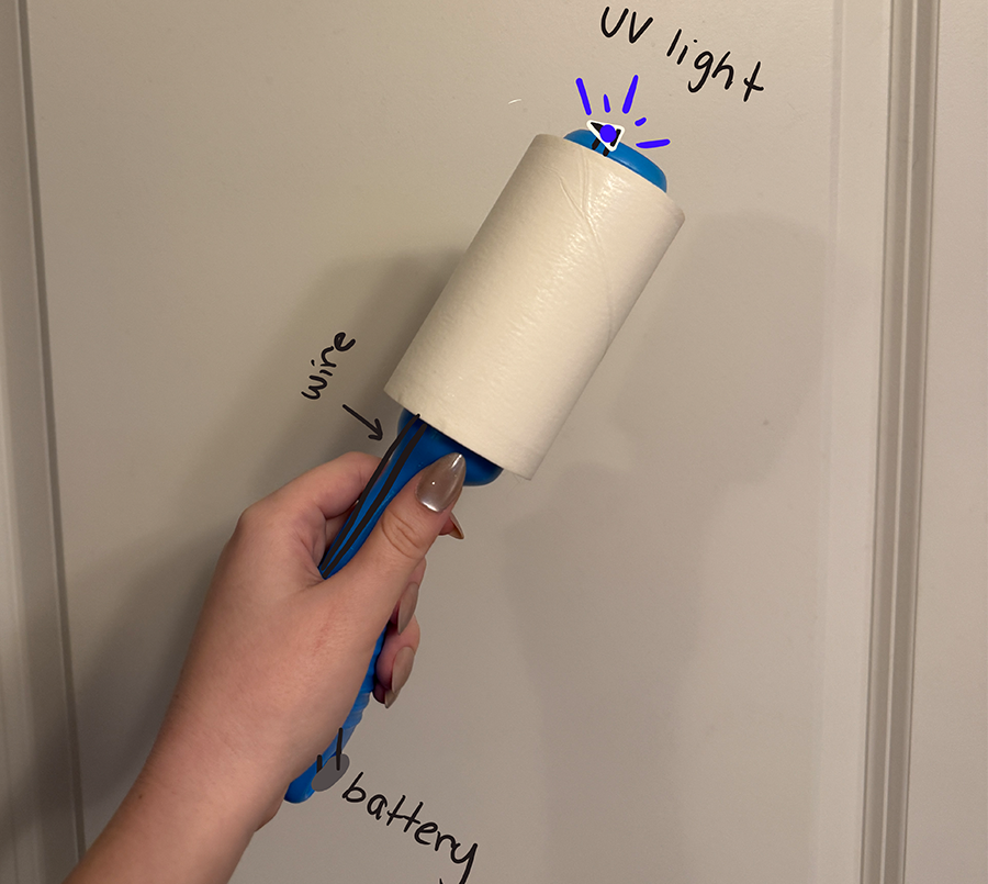 This has a UV light at the end of the lint roller so that you can see if there are any hairs you missed and can go over it again.