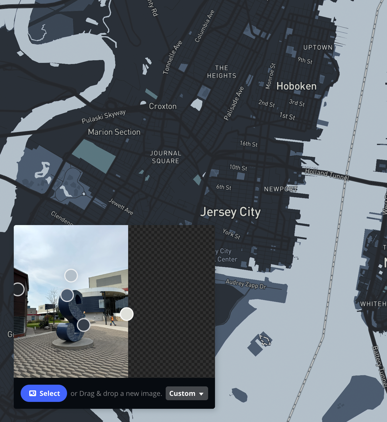 blue toned map based on big Sheridan S at Sheridan college