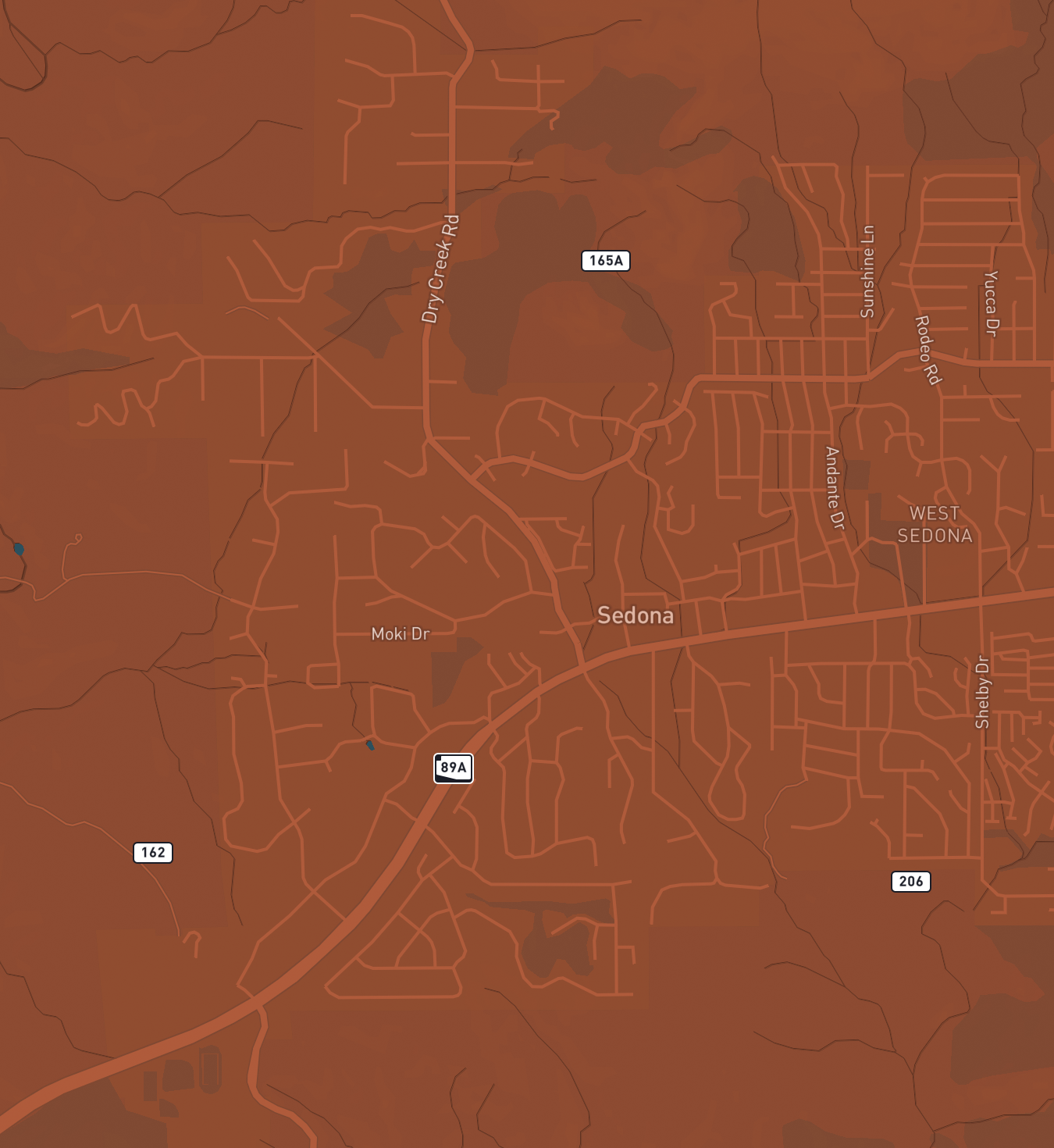 orange and red toned map of Sedona Arizona
