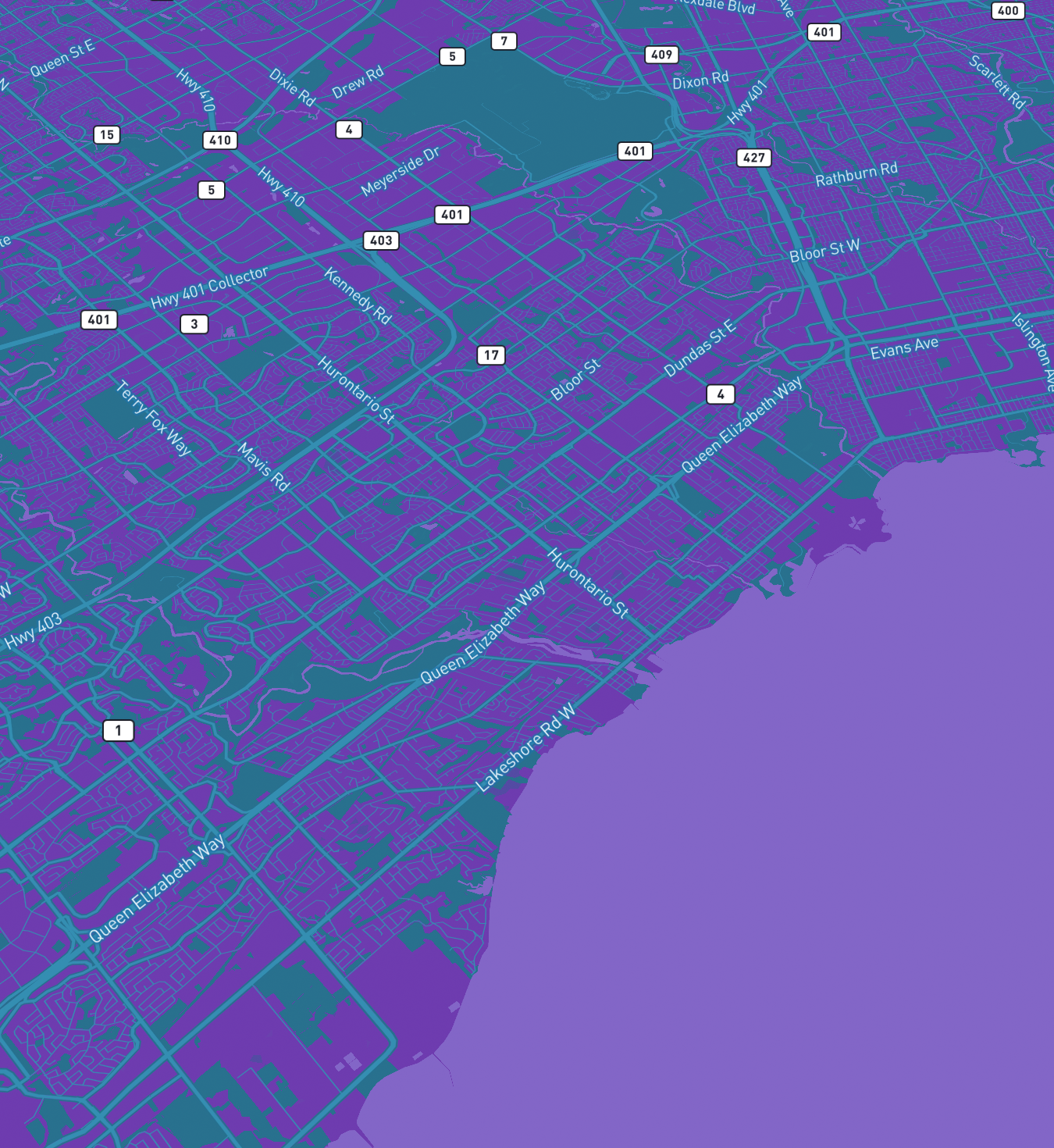 purple and blue toned map of Burlington