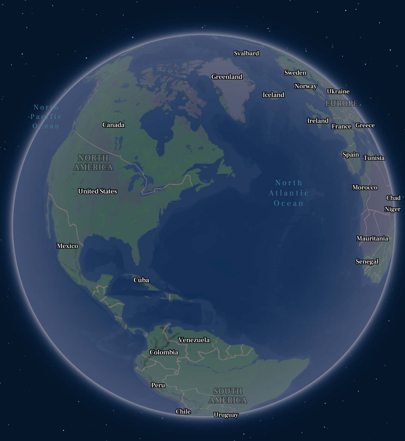 nighttime view of the world map.