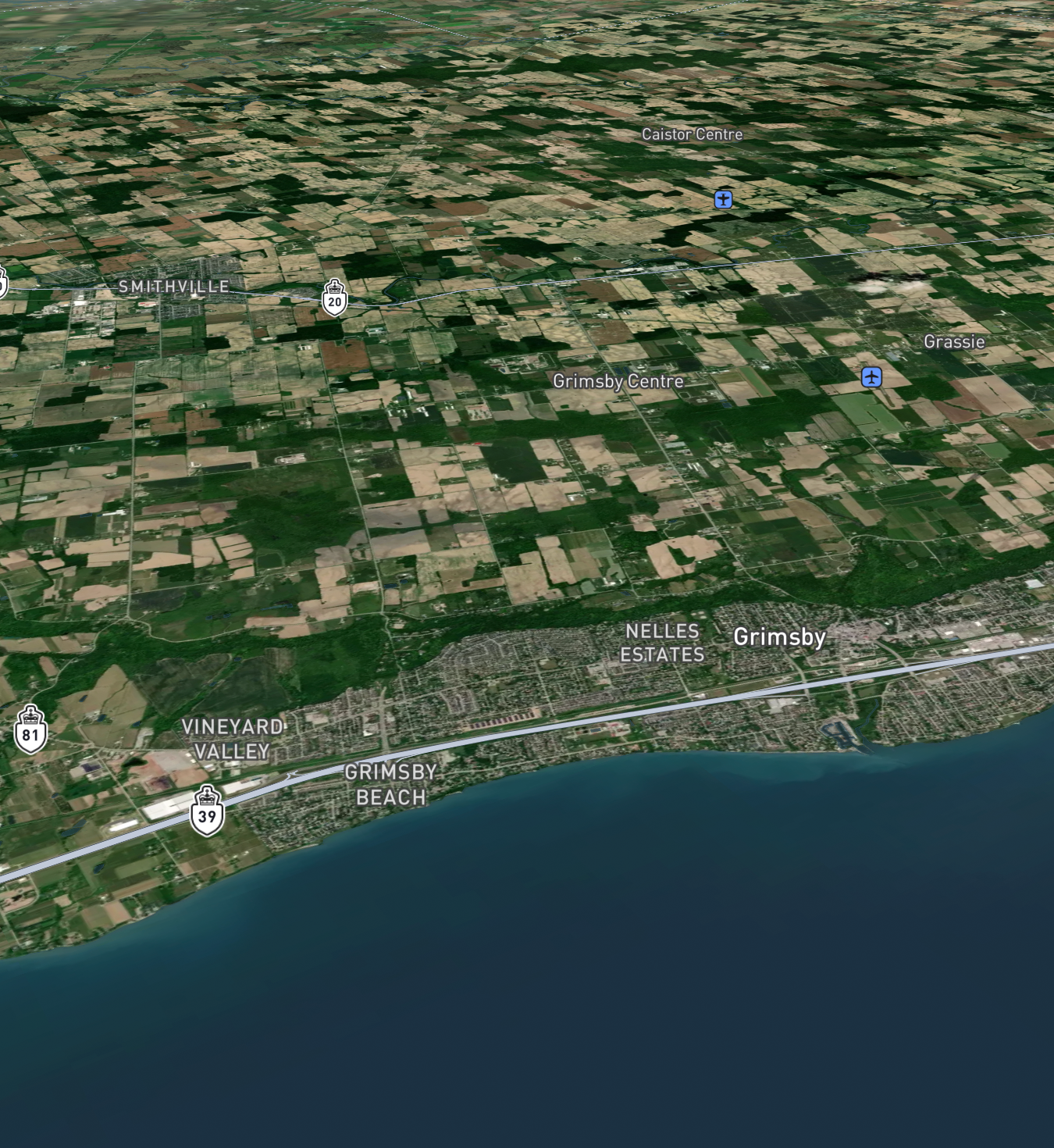 satellite map of Grimsby Ontario