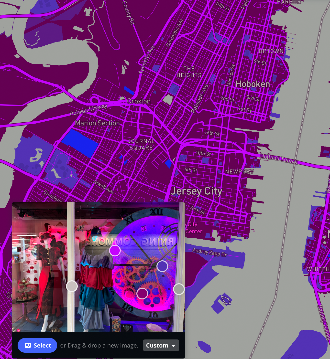 purple shades map based on an image of a display at Sheridan College