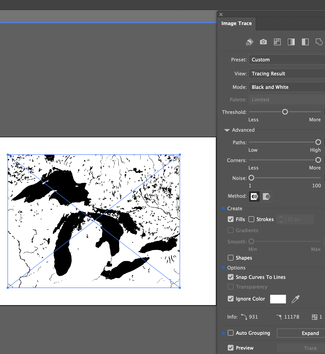 the advanced options on image trace