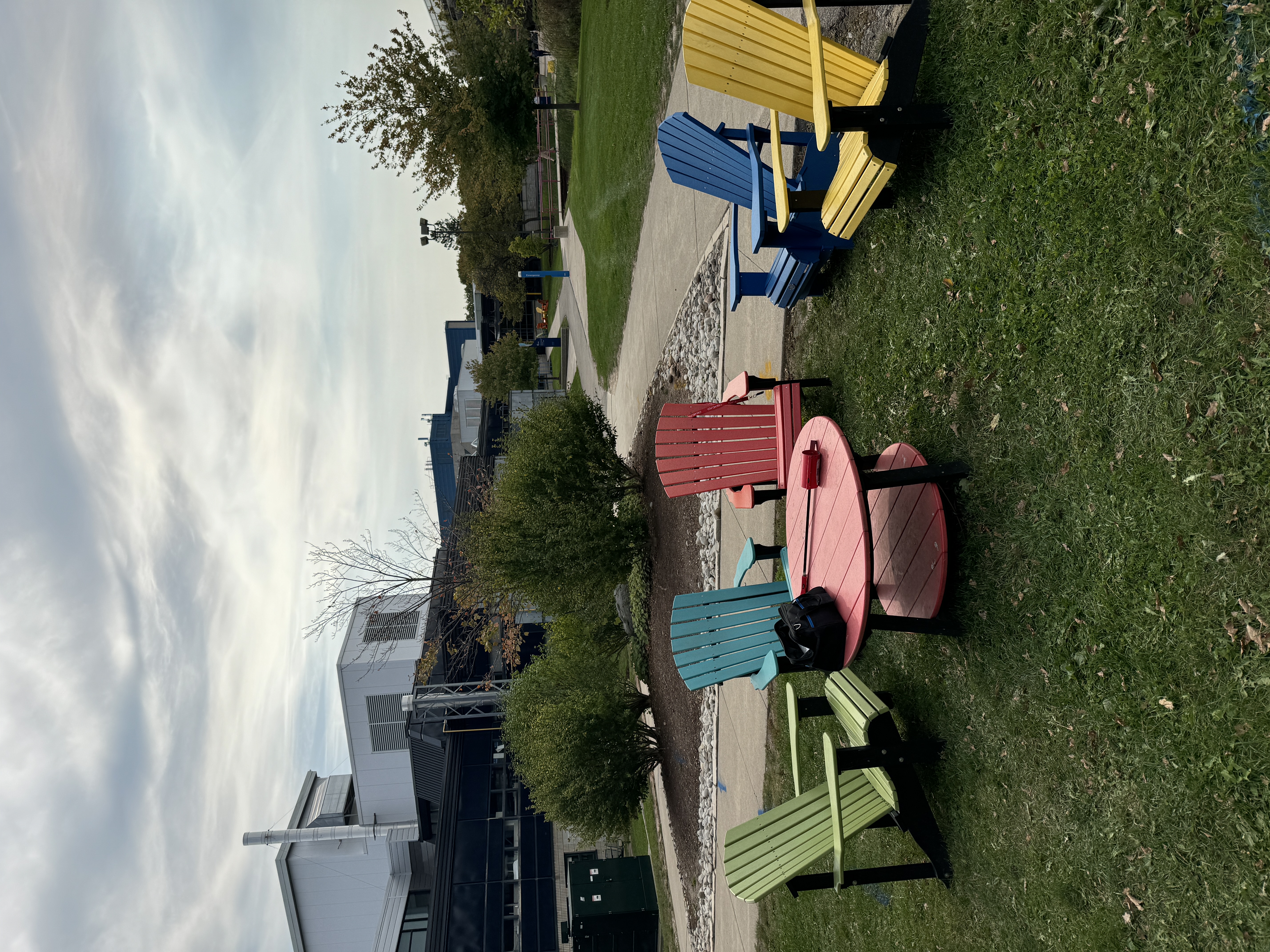 image of the outdoor campus rainbow chairs at Sheridan College
