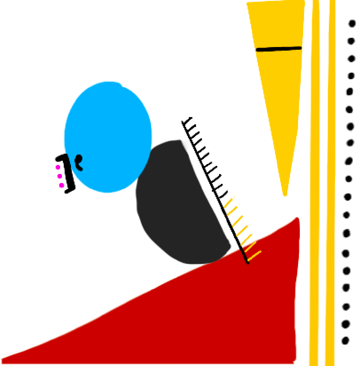 On this part I added a line and 11 black lines on that to show I usually sleep at 11pm and 7 yellow lines to show I usually wake up at 7am. The blue circle means I sing in the shower and the bracket shape with the comma shape indicates that I love both cats and dogs. I have 3 pink dots inside those shapes to show that I have owned 3 pets in my life. The yellow triangle on the top right means I am an IPhone user and the line closer to the top means I usually sleep with my phone about an armlength away. 