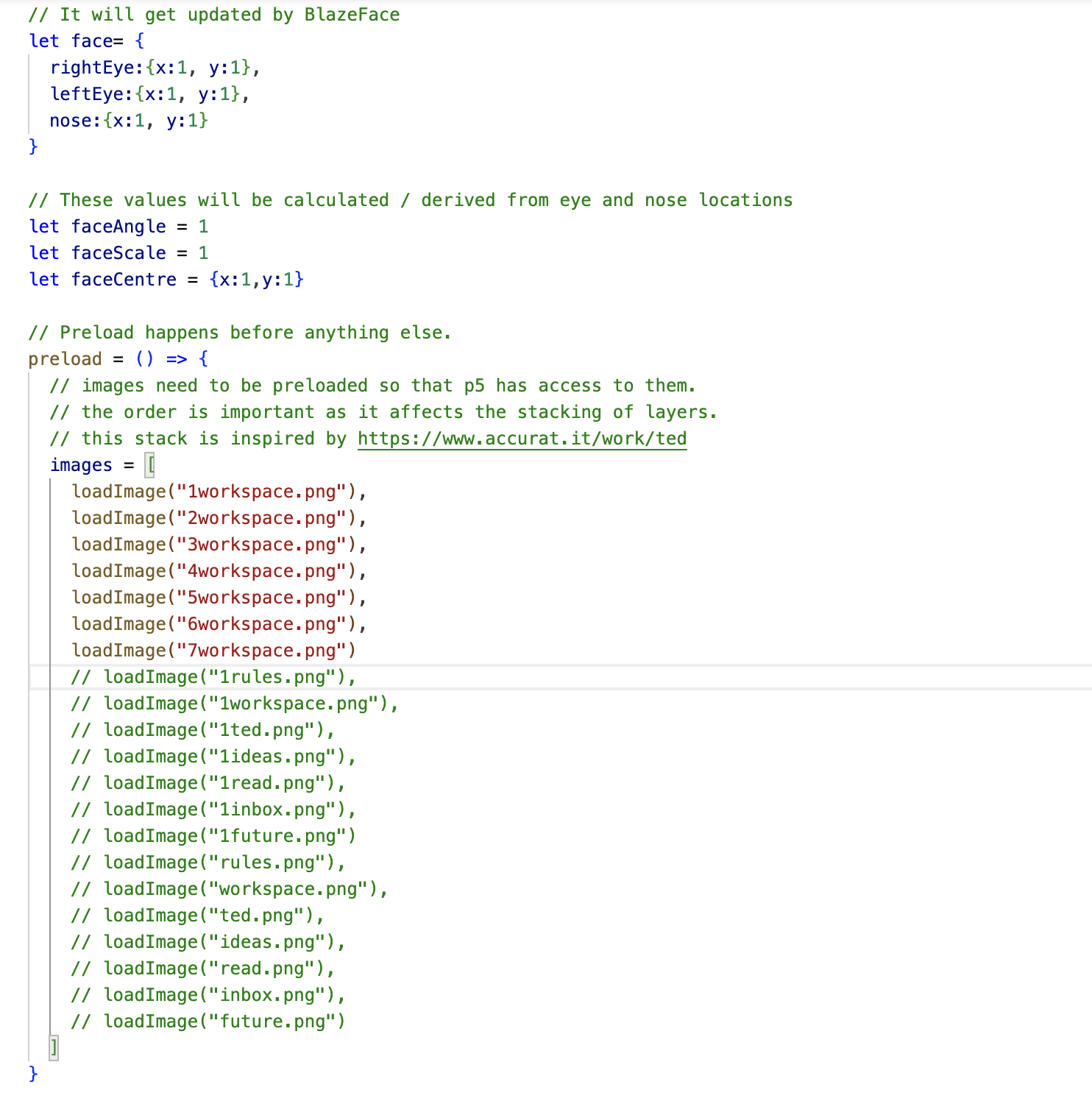 A screenshot of my code showing the order of my images. 