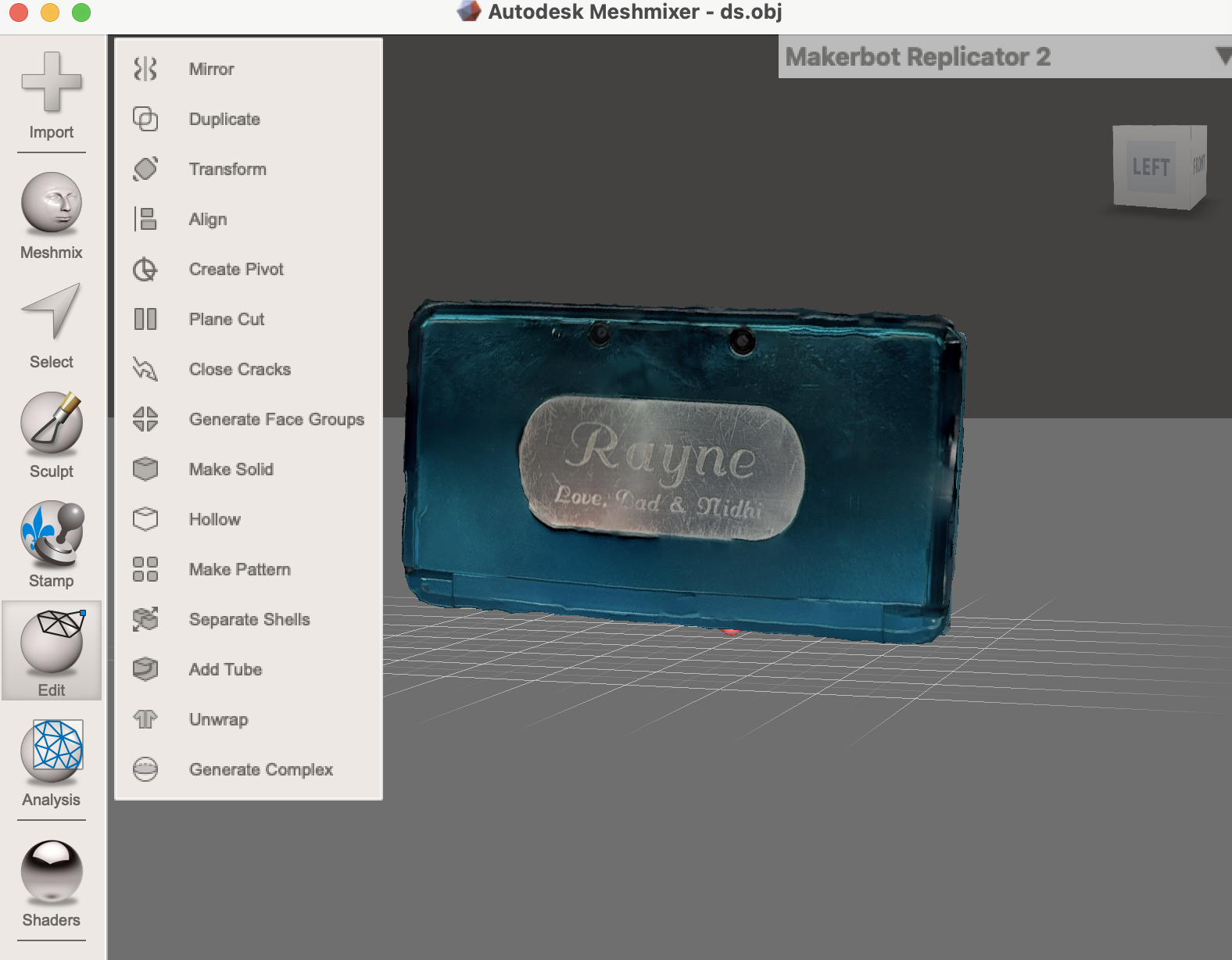 Picture of my DS model in meshmixer.